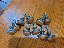 Lot of 10 Antique Oak & Brass Cabinet Knobs 1.25" Arts & Crafts Mission Dresser