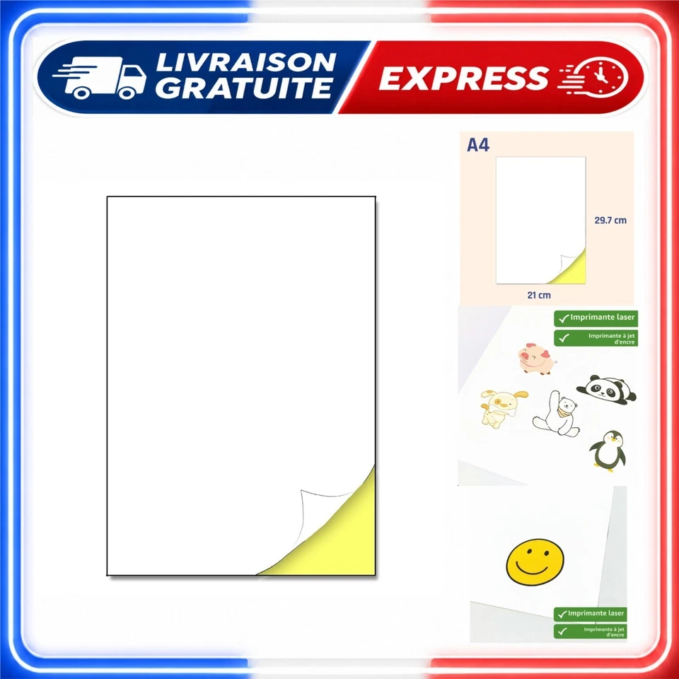 Papier Autocollant A4 25 Feuilles - Imprimante Jet d'Encre et Laser - Photo 1/4