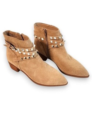 Steve Madden Besto Studded Suede Western Ankle Booties Taupe Size 5.5