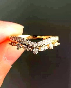 Authentic Women's Curved Band Ring 1Ct Round Certified Moissanite 14K Yellow Gold Plated