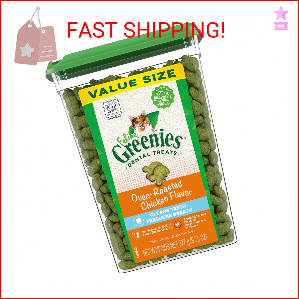 Adult Dental Cat Treats, Oven Roasted Chicken Flavor, 9.75 oz. Tub