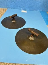 Pair vintage antique Brass HI-HAT Hand Held Parade Crash Cymbals 13” UNMARKED