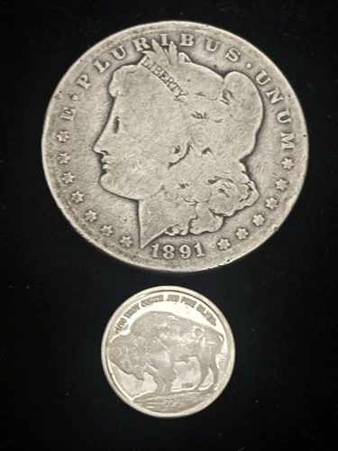 Morgan Silver Dollar 1891 O NEW ORLEANS & 1/10 oz .999 Buffalo Silver Round Lot