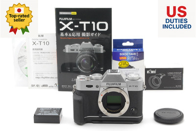 [Near MINT] FUJIFILM X-T10 Silver Body  Hand Grip Charger Battery FROM JAPAN