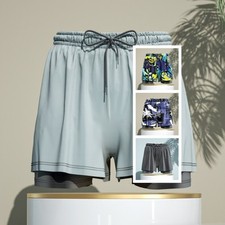 Men's 2-in-1 Breathable Loose Quick Drying Swimming Trunks Swimming Shorts Swimm