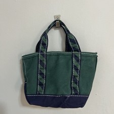 LL Bean Mini Boat Tote Dark Green Regimental Straps Canvas Rare Color USA Made