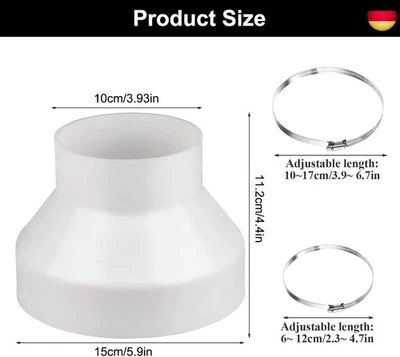 LINYIJOY Abluftschlauch Adapter 150 mm auf 100 mm, Reduzierstück Reduzierverbinder mit 2