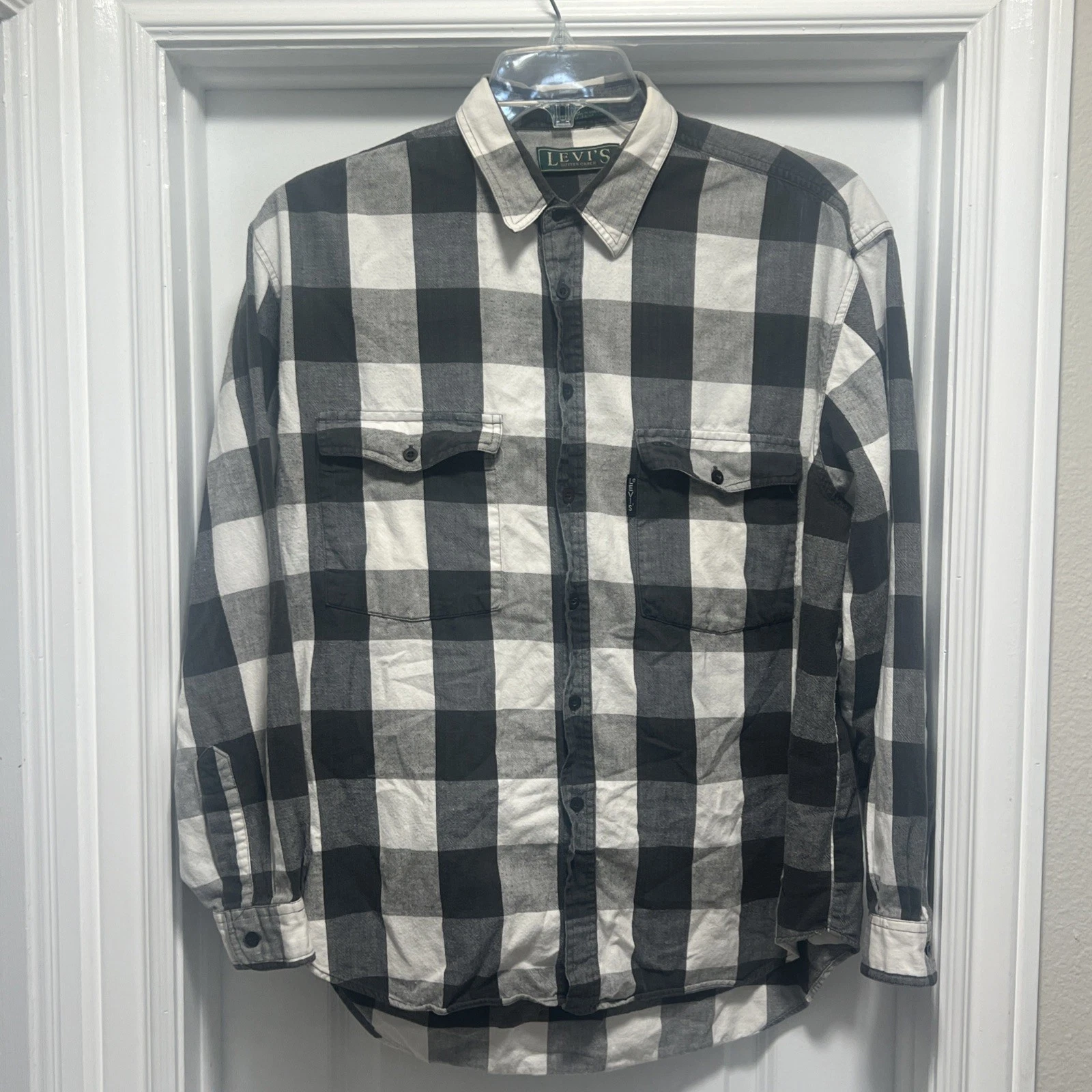 Levi's Sutter Creek Flannel Shirt Mens Size LARGE Gray Plaid Cotton Vintage