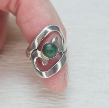LOS CASTILLOS RING SIGNED TAXCO MEXICO STERLING SILVER MODERNIST GREEN STONE 6.5