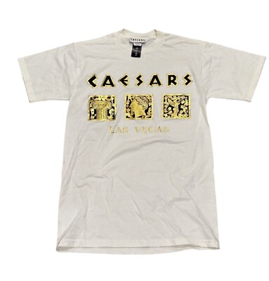 VTG 90s Caesars Las Vegas White T-Shirt With Gold