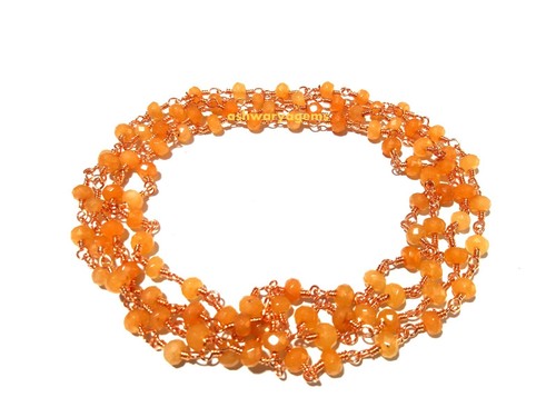 Fanta perle di calcedonio 4-4,5 mm rosario catena di perline placcata oro ros... - Foto 4 di 5