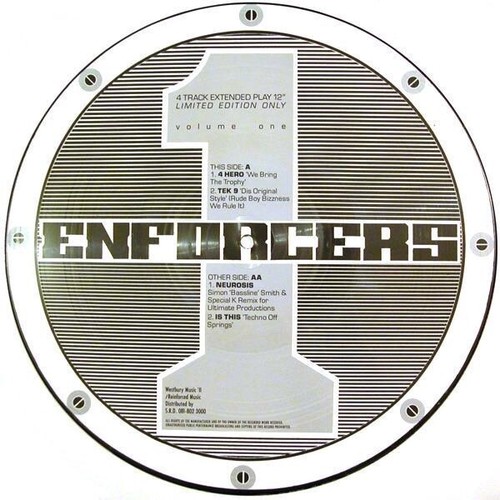 Enforcers Vol 1 - Jungle 12” Drum and Bass Reinforced 4Hero Picture Disc '92 VG - Afbeelding 1 van 2