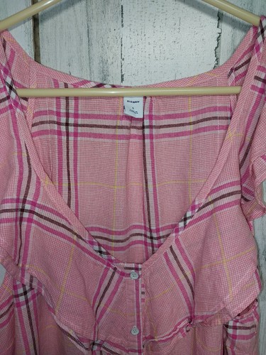 Sz L NWT OLD NAVY Women’s Sleeveless, Button Down, Pink Plaid Blouse Top Shirt - Picture 3 of 6