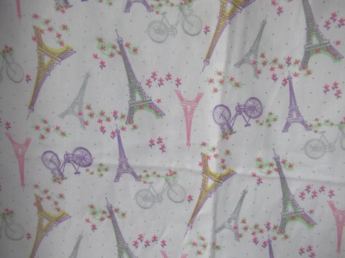 Waverly Cotton Fabric White Pink Silver Metallic Bike Eiffel Tower VTG 1Y15X - Picture 4 of 7