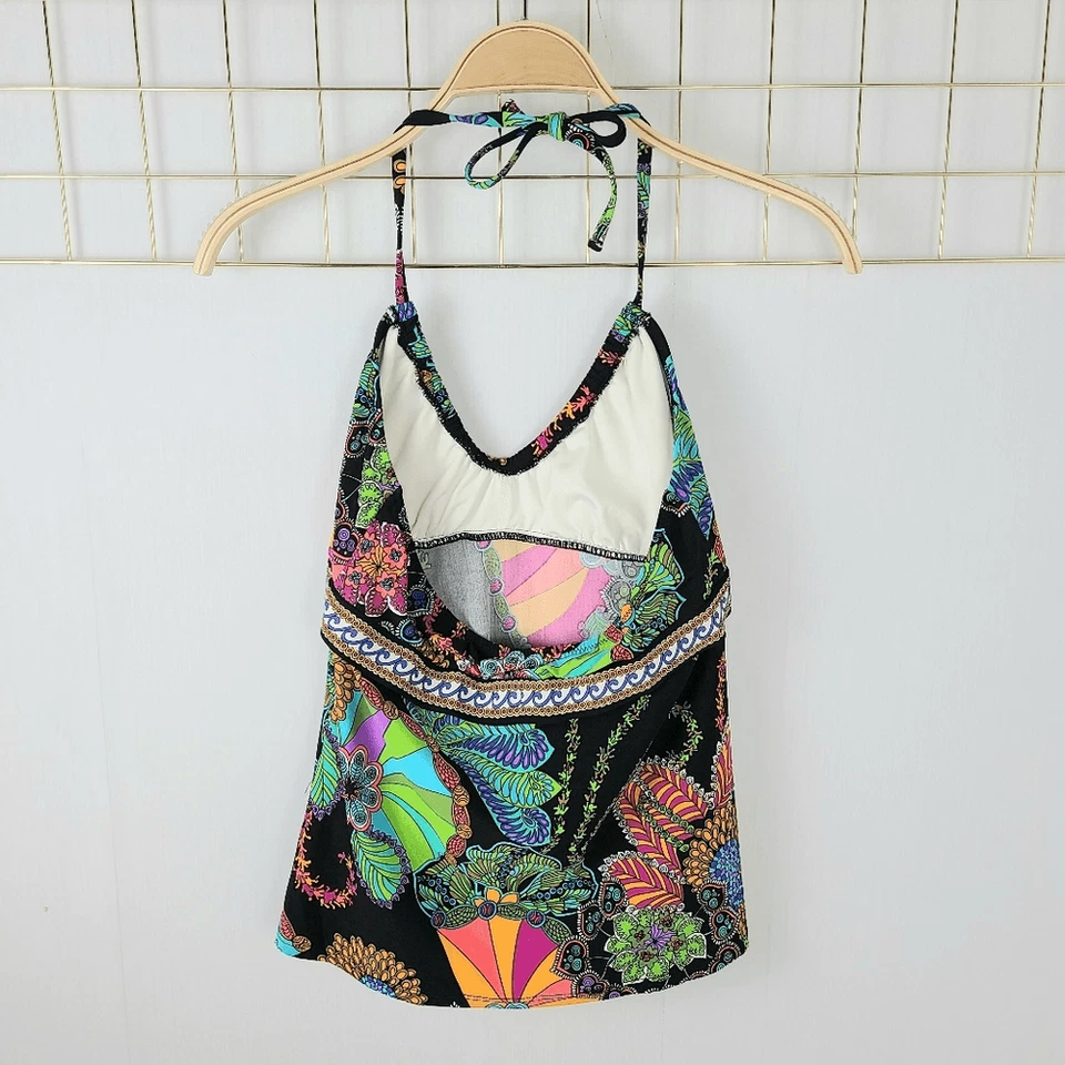 Top de baño Trina Turk para mujer 6 negro verde cachemira halter tankini Foto 3 de 4