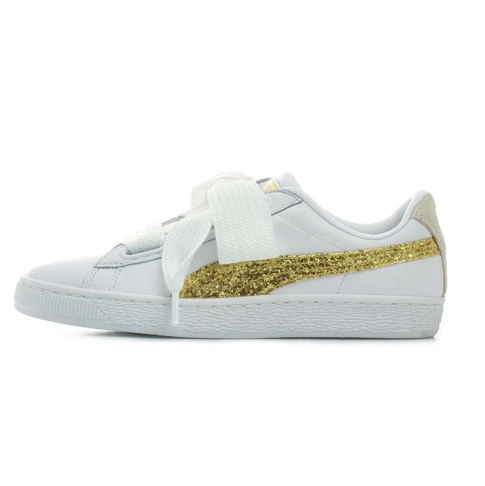 Donna Puma Cuore Brillantini Scarpe da Ginnastica Bianche 364078