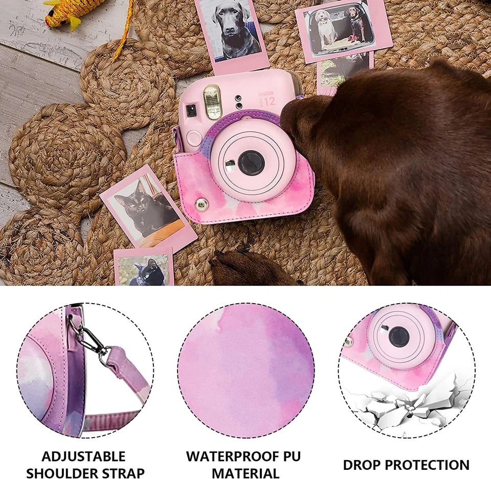 For Fujifilm Instax Mini 12 Camera Case PU Leather Bag Cover with Shoulder Strap - Image 3 of 4
