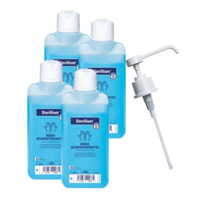 4x 500ml Sterillium H ndedesinfektion + Dosierpumpe, H ndedesinfektionsmittel