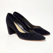 Marc Fisher Caitlin Point Toe Pumps Black Suede Leather Chunky Heel Shoes Wms 8M