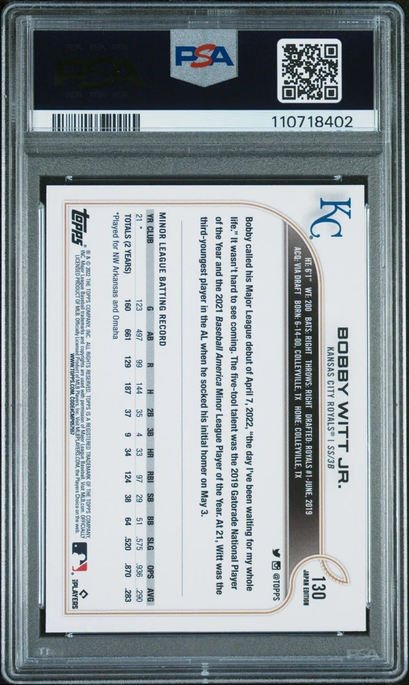 2022 Topps Japan Bobby Witt Jr #130 PSA 10 #8402 - Image 2 of 2