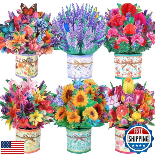 6 Pack Paper Flower Pop Up Cards, Flower Bouquet Card Popup 3D Greeting Cards
