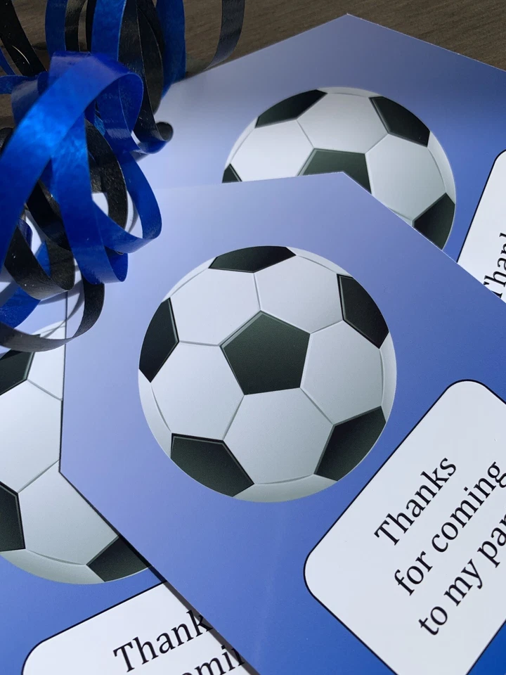 5 x Personalizado FÚTBOL AZUL Bolso de fiesta etiquetas REGALO ETIQUETAS DE FIESTA ETIQUETAS FAVORES Foto 3 de 4