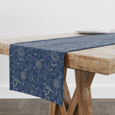 Tischläufer botanisch blau | einzigartiges Design Tischdekor | Made in EU