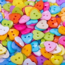 Pkg of 100 HEARTS Plastic Buttons 1/2" (12mm) Craft (2106) Mixed Colors