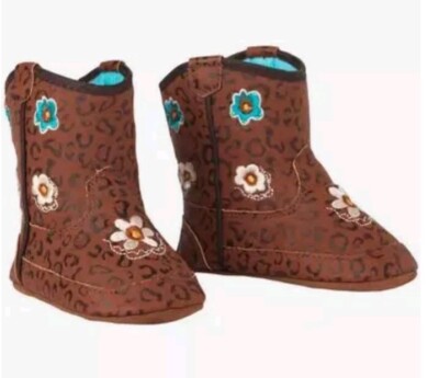 Blazin Roxx Madelyn Baby Leopard Flowers Buckers Twister Boots Brown Teal Sz 1