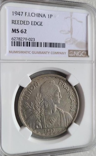 French Indochina 1 Piastre 1947 Reeded Edge NGC MS 62 - Foto 1 di 2