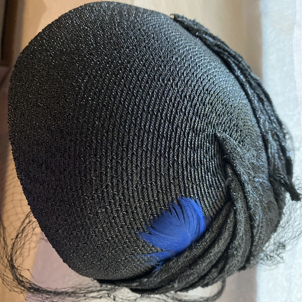 Vintage Ladies Hat B Altman & Co Size 22 1/2 Black with Netting - Image 4 of 4