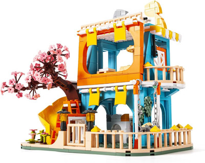 Cat House Building Block Set Friends Theme Display Kit, Comes with Pet Figures (