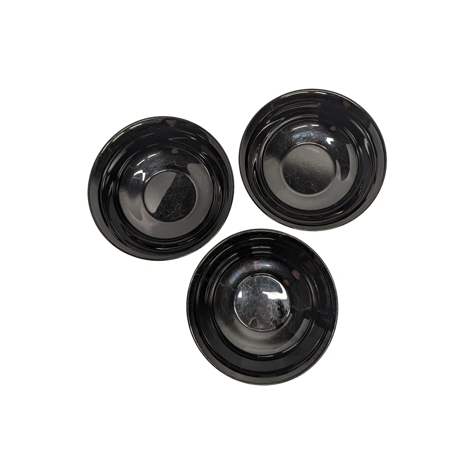 SET of 3 Yucatan Bowls Arcoroc France Black Glass with Blue & Gold  - Image 3 of 4