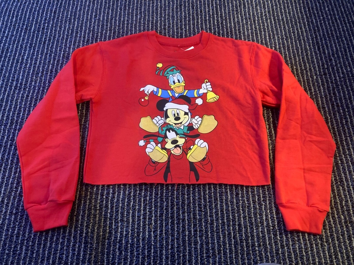 NWT DISNEY Mickey Mouse Donald Duck Goofy Crop Top Ugly Xmas