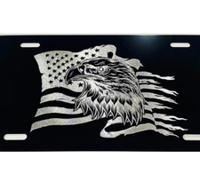 DEEP Engraved US USA Flag Eagle Patriotic Car Tag Etched Vanity License Plate