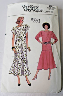 Vintage Vogue 9867 Sewing Pattern - Misses Dress Size 8-10-12 Cut/Complete 1987