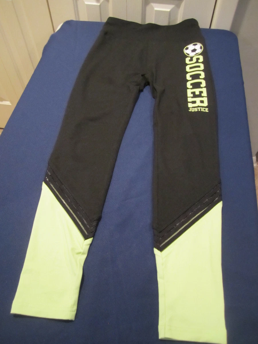 Justice Active Soccer Leggings Black w Lime Green Size 18 20