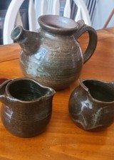 Art Pottery Tea Set signed by artist Tea Pot w /Sugar  Creamer B-18