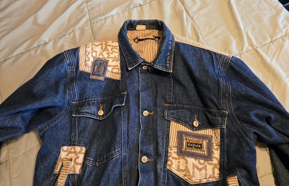 Chaqueta Hip Hop Vintage Major Damage Denim Bloque de Color Años 90 Para Hombre’s XL Foto 3 de 4