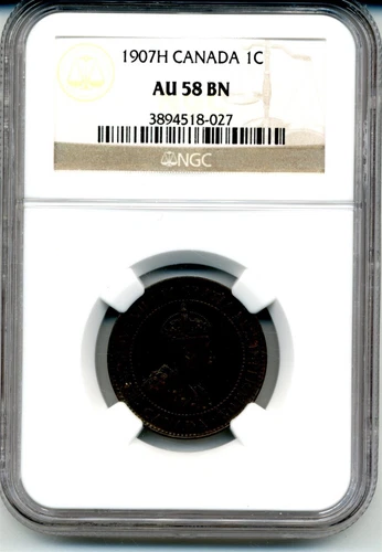 Canada. Large Cent. 1907-H NGC AU 58 BN 