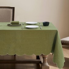 100 French Flax Linen Tablecloths Scalloped Embroidery Rectangle 84Lx60W Inc...