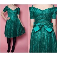 Jessica McClintock Gunne Sax Vintage 80s Green Sparkle Prom Party Dress 2/4