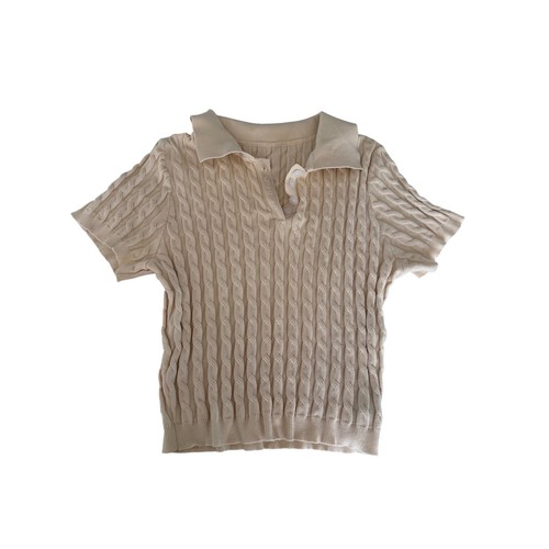 Cider Tan Cable Knit Polo Short Sleeve Sweater Top Size 0XL TAN