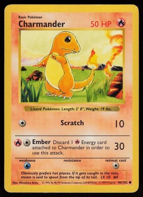 CHARMANDER 46/102 COMMON BASE SET SHADOWLESS POKEMON LP | eBay