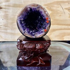14LB Natural uruguay amethyst geode quartz money bag crystal energy+stand