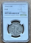 1916 D 50C NGC F 12 1916-D WALKING LIBERTY HALF DOLLAR KEY DATE SILVER 50c