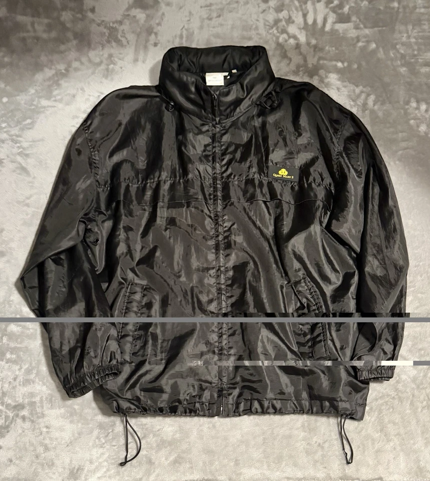 Chaqueta cortavientos Queen Mary 2 Cunard Line Cruise Ship negra con capucha XXL Y2K DE COLECCIÓN Foto 3 de 4