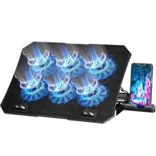 Blue Laptop Cooling Pad, 12-15.6 Inch, 6 Fans, Blue Lights, 2 USB Ports, Stand