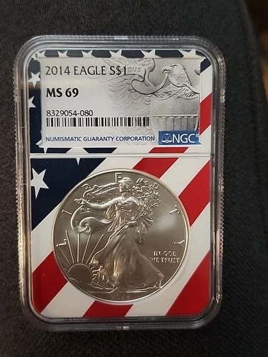 2014 $1 American Silver Eagle 1 oz NGC MS69 Flag Core