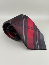 Kenneth Cole Reaction Silk Red Black Plaid Necktie 3.5"